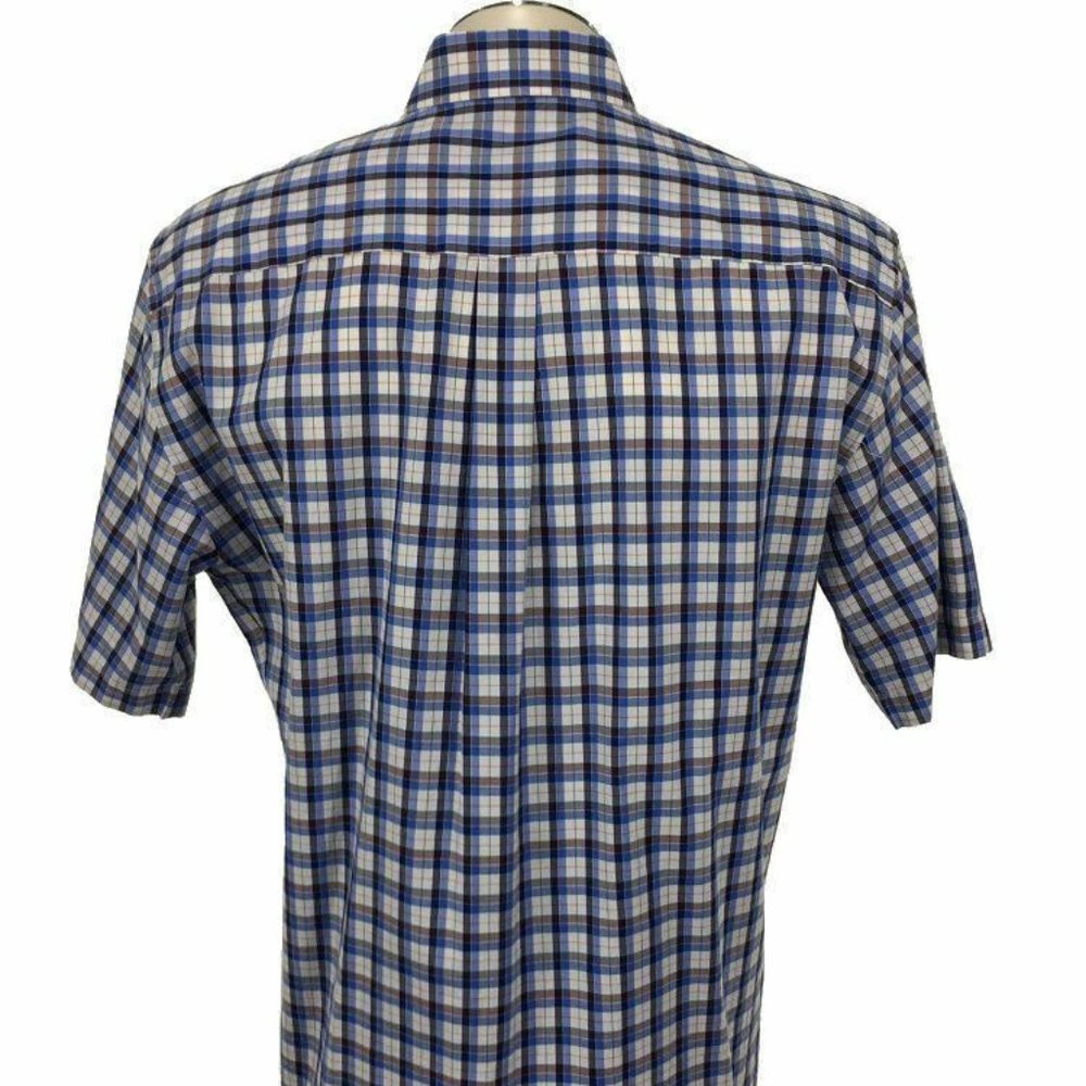 Peter Millar Button Shirt L Blue White Orange Plaid Short‎ Sleeve Golf Mens - Picture 2 of 4